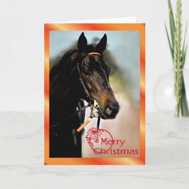 Christmas horse Merry Christmas animal xmas Holiday Card (Front)
