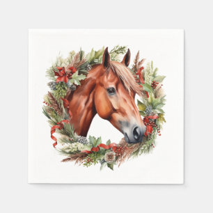 Christmas Horse Napkins – Chestnut Horse & Wreath