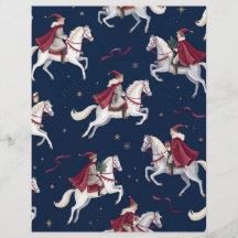 Christmas Horse Riders Burgundy Scrapbook Paper