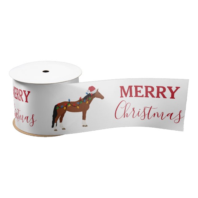 Christmas Horse Santa Hat Xmas Lights Satin Ribbon (Spool)