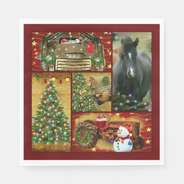 Christmas Horse Snowman truck tractor Napkin (Front)