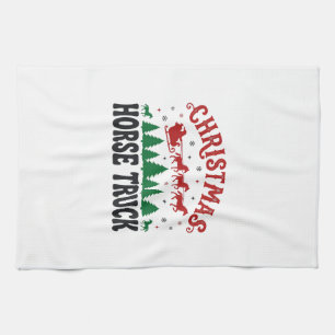 Christmas Horse Truck Western Santa Sleigh Design Tea Towel