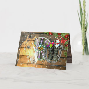 Christmas Horse Wagon Wheel Cowboy Boots Garland Note Card