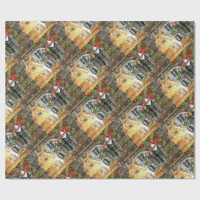 Christmas Horse Wagon Wheel Cowboy Boots Garland Wrapping Paper (Flat)
