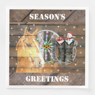 Christmas Horse Wagon Wheel Cowboy Boots Horseshoe Napkin