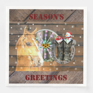 Christmas Horse Wagon Wheel Cowboy Boots Horseshoe Napkin