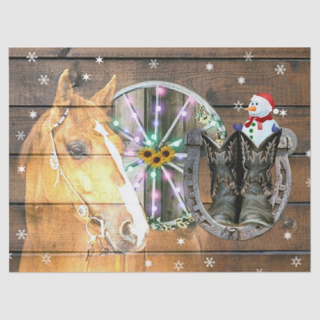 Christmas Horse Wagon Wheel Cowboy Boots Horseshoe Tissue Paper (Front)