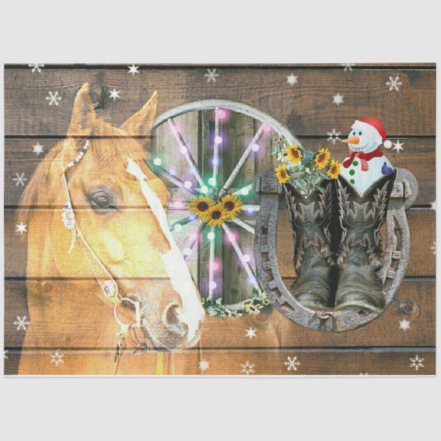 Christmas Horse Wagon Wheel Cowboy Boots Horseshoe Tissue Paper (Front)