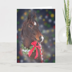 Christmas Horse with colour bokeh Holiday Card