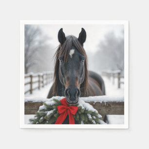 Christmas Horse With Holiday Wreath Napkin
