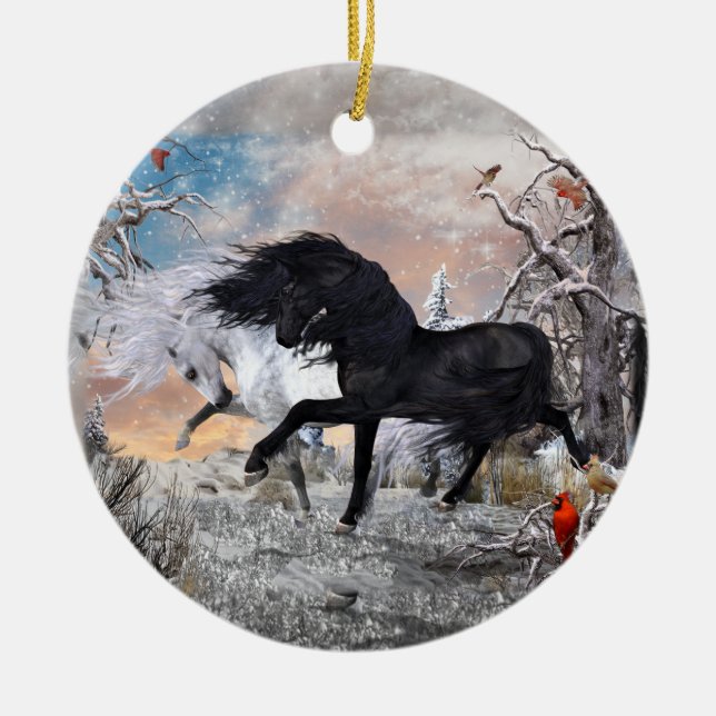 Christmas Horses 2022, 2-sided ver2 Ceramic Tree Decoration (Front)