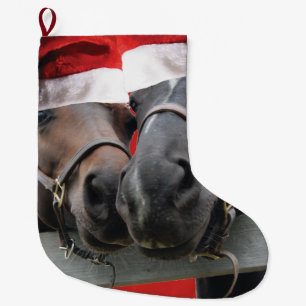 Christmas Horses and Santa Hats Large Christmas Stocking