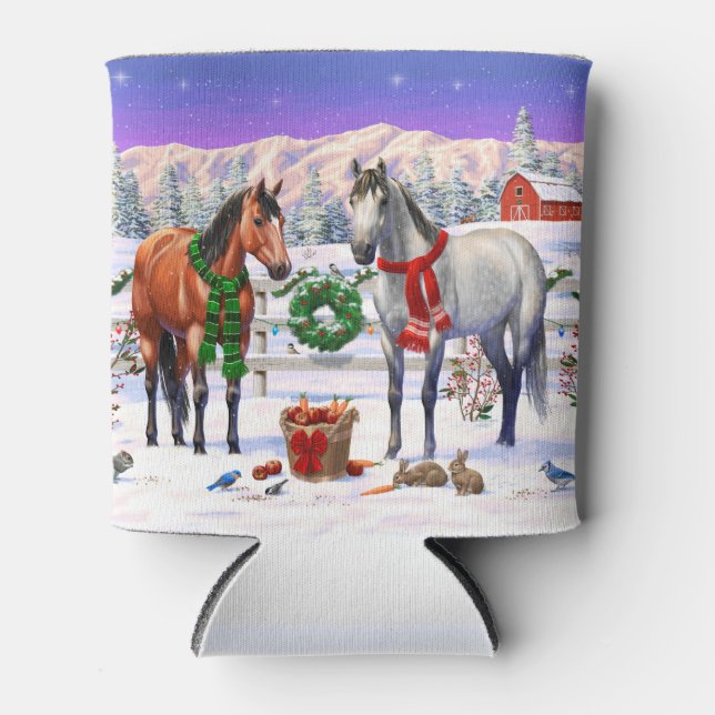 Christmas Horses in Snow Can Cooler (Front)