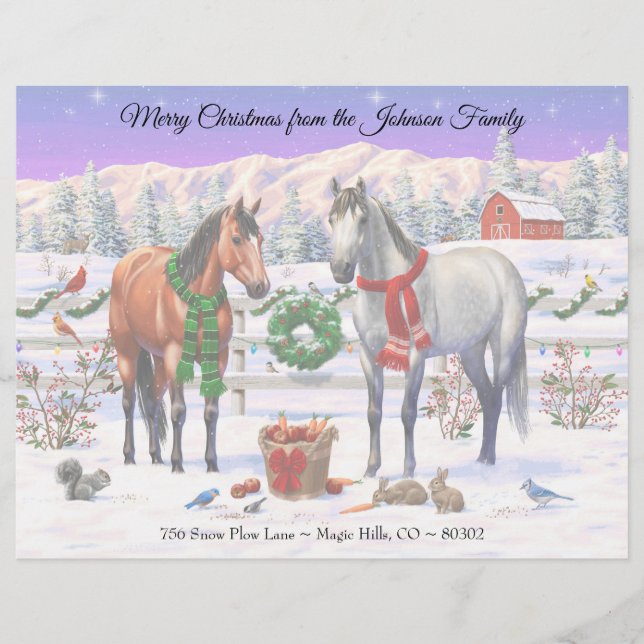 Christmas Horses in Snow Custom Letterhead (Front)