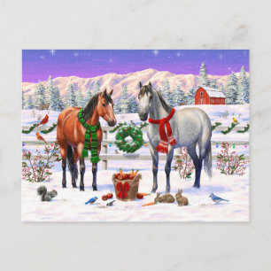 Christmas Horses in Snow Holiday Postcard