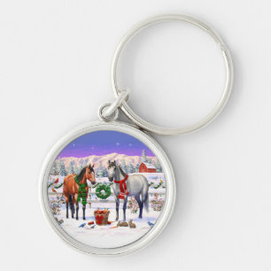Christmas Horses in Snow Key Ring