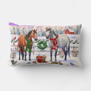 Christmas Horses in Snow Lumbar Cushion