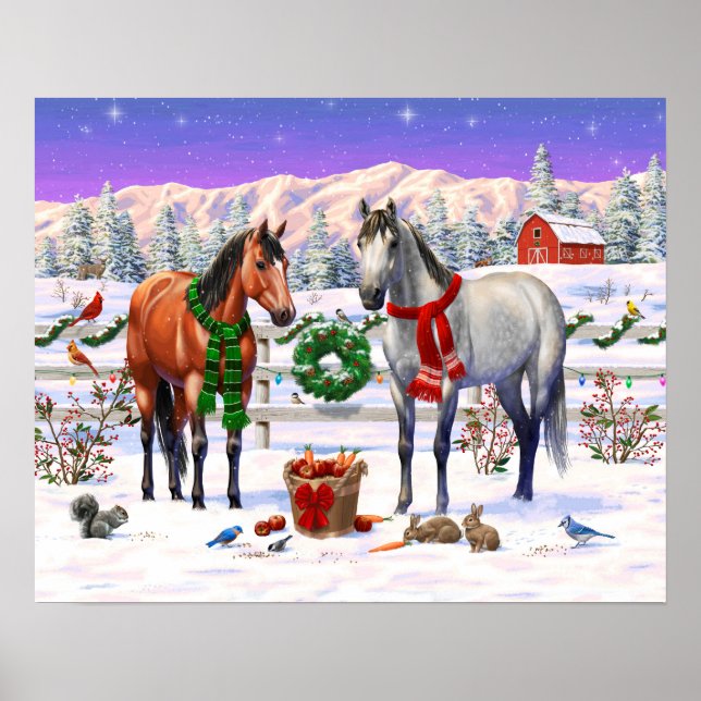 Christmas Horses in Snow Poster (Front)