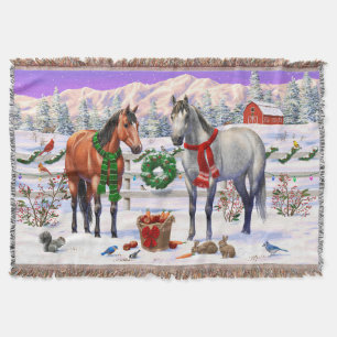 Christmas Horses in Snow Throw Blanket