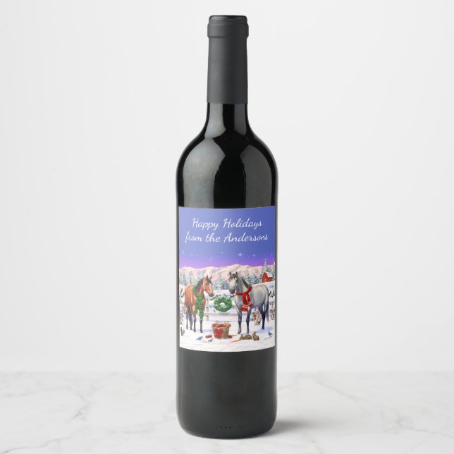 Christmas Horses in Snow Wine Label (Front)