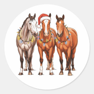 Christmas Horses Western Cowboy Santa Hat Farm Classic Round Sticker
