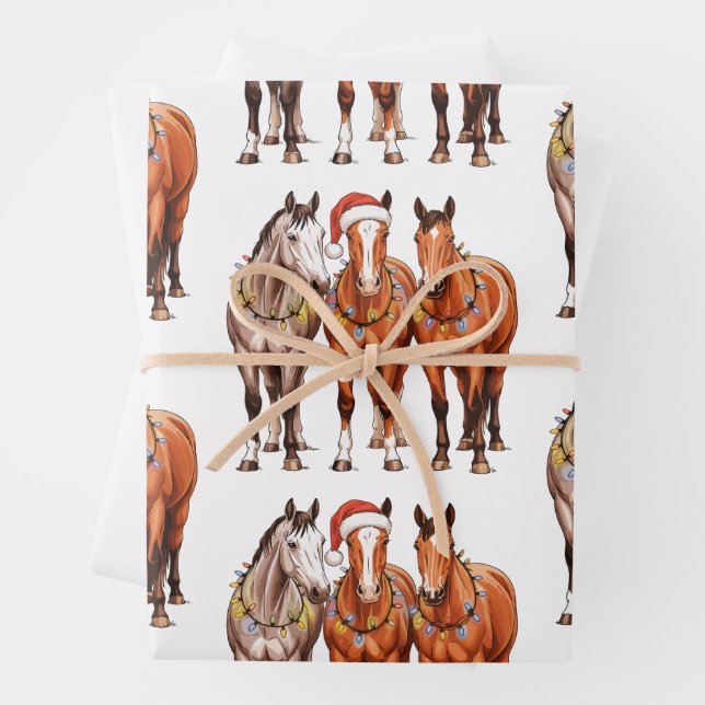 Christmas Horses Western Cowboy Santa Hat Farm Wrapping Paper Sheet (In situ)