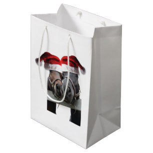 Christmas Horses with Santa Claus Hats on Medium Gift Bag