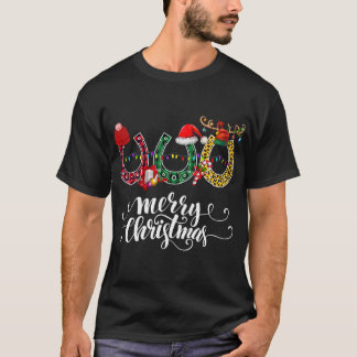 Christmas Horseshoe Horse Lover Leopard Plaid T-Shirt