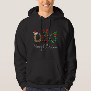 Christmas Horseshoe Leopard Plaid Santa Hat Horse Hoodie