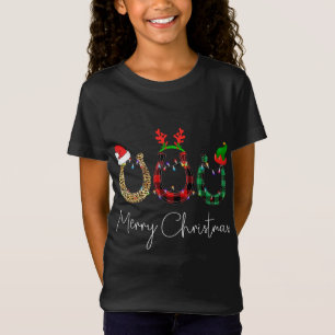 Christmas Horseshoe Leopard Plaid Santa Hat Horse  T-Shirt