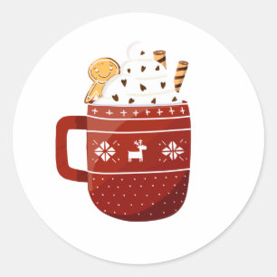 Christmas Hot Chocolate Blue Classic Round Sticker