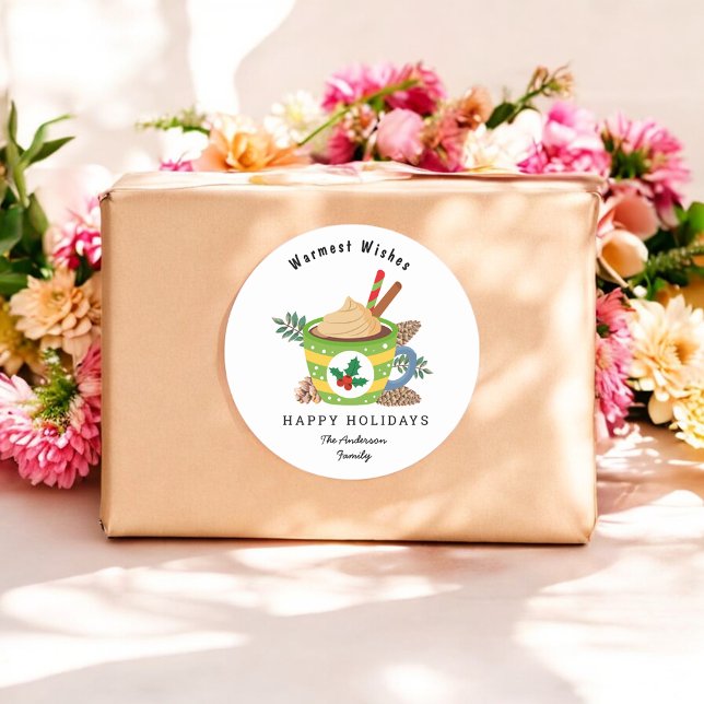  Christmas Hot Chocolate Green White Holiday Classic Round Sticker (Creator Uploaded)