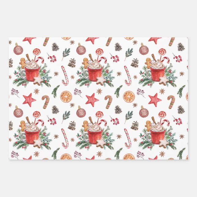 Christmas Hot Chocolate Mug with Sweets  Wrapping Paper Sheet (Front)