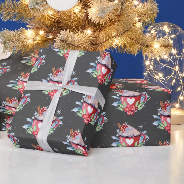 Christmas Hot Chocolate on Grey Wrapping Paper (Holidays)