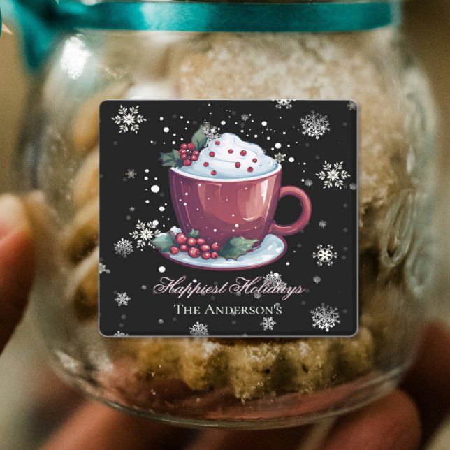 Christmas Hot Chocolate Personalised Black Baking (Christmas cup of hot chocolate personalized baking labels)
