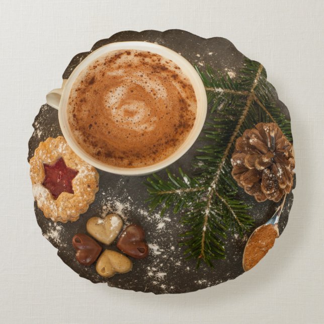 Christmas Hot Chocolate Round Cushion (Front)
