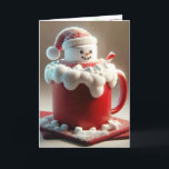 Christmas Hot Chocolate Snowman<br><div class="desc">A large marshmallow designed as a snowman with a Santa hat sits atop a red mug filled with creamy foam.
Inside text can be changed.</div>