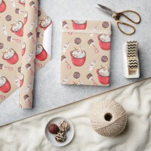 Christmas Hot Chocolate Snowman Peppermint Wrapping Paper