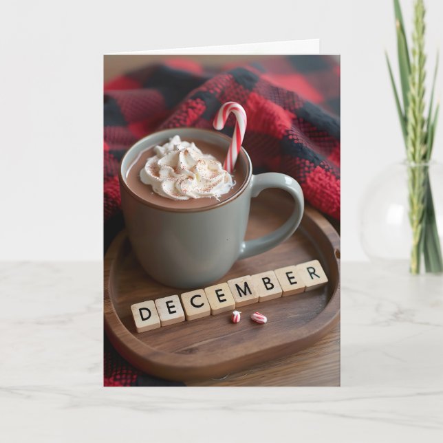 Christmas Hot Chocolate With Candy Cane Holiday Card (Front)