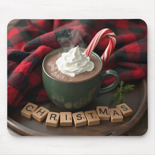 Christmas Hot Chocolate With Candy Cane Mouse Pad (Front)