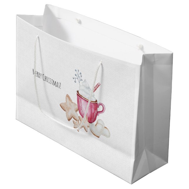 Christmas Hot Cocoa And Cookies Watercolor Large Gift Bag (Front Angled)