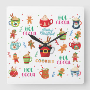 Christmas hot Cocoa, Ginger Cookies Square Wall Clock