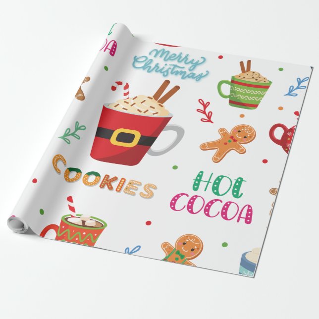 Christmas Hot Cocoa, Ginger Cookies Wrapping Paper (Unrolled)