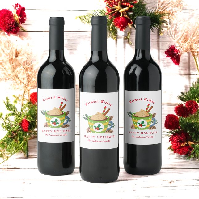 Christmas Hot Cocoa Green White Wine Label (Creator Uploaded)