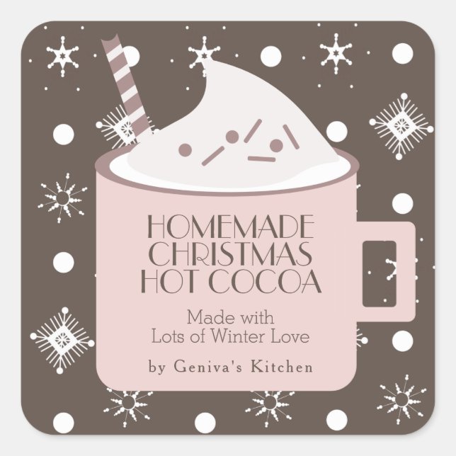Christmas Hot Cocoa Homemade Pink Brown Square Sticker (Front)