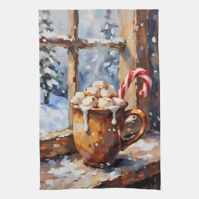 Christmas Hot Cocoa with Roasted Marshmallows  Tea Towel (Vertical)