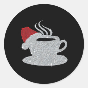 Christmas Hot Coffee Cup Santa's Hat Xmas Holidays Classic Round Sticker