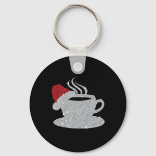 Christmas Hot Coffee Cup Santa's Hat Xmas Holidays Key Ring