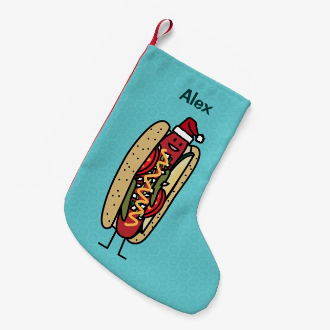 Christmas Hot Dog Chicago Style Small Christmas Stocking (Front (Hanging))