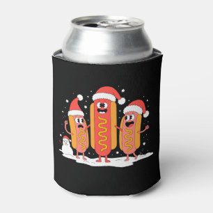 Christmas Hot Dog Santa Hat Snowman Mustard Xmas Can Cooler
